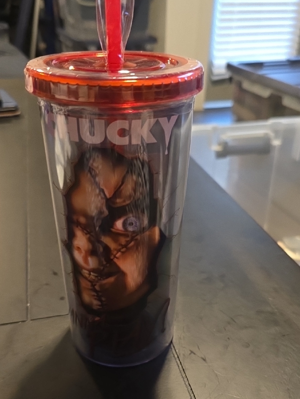 Chucky Graphic Double-Wall Tumbler with Lid and Straw - Red